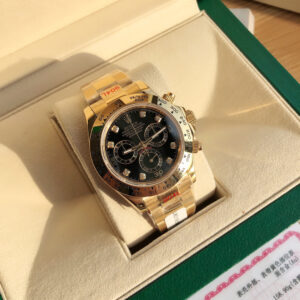 Rolex Cosmograph Daytona 116518 40mm Black Diamond Dial 18k Yellow Gold Leather Strap Replica Watch
